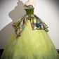 Vintage Green Strapless Sweet 16 Quinceanera Retro Floral Print Evening Dress Tulle A-Line Sweetheart Ball Gown DP6896