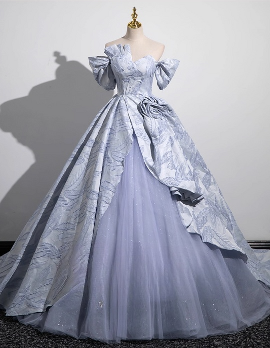 Vintage A-Line Off-the-shoulder Sweet 16 Quinceanera Ruffled Evening Dress Floor Length Ball Gown DP6899