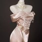Vintage Champagne Pink Satin 3D Flowers Beaded Prom Dress Sheath Off-the-shoulder Evening Gown High Slit Party Dress Long Formal Dress DP6901