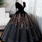 Robe de soirée trapèze noire chic à col en V et perles, manches courtes, robe de soirée longue et formelle DP6903