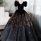 Robe de soirée trapèze noire chic à col en V et perles, manches courtes, robe de soirée longue et formelle DP6903