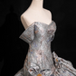 Chic Silver-gray 3D Flowers A-Line Prom Dress Off-the-shoulder Evening Gown Party Dress Long Formal Dress DP6904