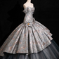 Chic Silver-gray 3D Flowers A-Line Prom Dress Off-the-shoulder Evening Gown Party Dress Long Formal Dress DP6904
