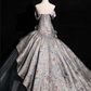 Chic Silver-gray 3D Flowers A-Line Prom Dress Off-the-shoulder Evening Gown Party Dress Long Formal Dress DP6904