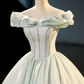 Vintage Sage Green Off-the-shoulder Prom Dress Beaded Evening Gown A-Line Party Dress Long Formal Dress DP6906