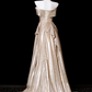 Vintage Champagne Strapless Prom Dress Sheath Evening Gown Satin Party Dress Long Formal Dress DP6907