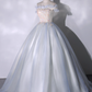 Vintage Embroidery A-Line Sweet 16 Quinceanera Off-the-shoulder Tulle Evening Dress Floor Length Ball Gown DP6908