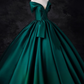 Vintage Dark Green Satin Sweet 16 Quinceanera V-neck Off-the-shoulder Evening Dress A-Line Floor Length Ball Gown DP6912