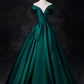 Vintage Dark Green Satin Sweet 16 Quinceanera V-neck Off-the-shoulder Evening Dress A-Line Floor Length Ball Gown DP6912