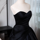 Elegant Black Satin Sweet 16 Quinceanera Sweetheart Strapless Evening Dress A-Line Floor Length Ball Gown DP6916