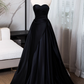 Elegant Black Satin Sweet 16 Quinceanera Sweetheart Strapless Evening Dress A-Line Floor Length Ball Gown DP6916