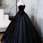 Elegant Black Satin Sweet 16 Quinceanera Sweetheart Strapless Evening Dress A-Line Floor Length Ball Gown DP6916