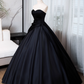 Elegant Black Satin Sweet 16 Quinceanera Sweetheart Strapless Evening Dress A-Line Floor Length Ball Gown DP6916