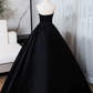 Elegant Black Satin Sweet 16 Quinceanera Sweetheart Strapless Evening Dress A-Line Floor Length Ball Gown DP6916