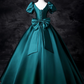 Robe de bal vintage en satin vert foncé, coupe trapèze, manches bouffantes, robe de soirée longue, robe de soirée formelle DP6918