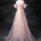 Vintage Pink Tulle Prom Dress A-Line Butterflies Evening Gown Off-the-shoulder Party Dress Long Formal Dress DP6923