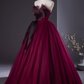 Chic Burgundy Tulle Prom Dress A-Line Evening Gown Strapless Party Dress Long Formal Dress DP6924