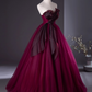 Chic Burgundy Tulle Prom Dress A-Line Evening Gown Strapless Party Dress Long Formal Dress DP6924