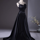 Elegant Black Satin Prom Dress A-Line Evening Gown Spaghetti Strap Party Dress Long Formal Dress DP6925
