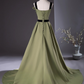 Elegant Olive Green Satin Prom Dress A-Line Evening Gown Strap Party Dress Long Formal Dress DP6926