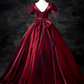 Elegant Burgundy Satin Sweet 16 Quinceanera A-Line Puffy Short-sleeved Evening Dress Floor Length Ball Gown DP6927