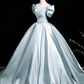 Elegant Sky Blue Satin Sweet 16 Quinceanera A-Line Off-the-shoulder Evening Dress Floor Length Ball Gown DP6928