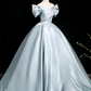 Elegant Sky Blue Satin Sweet 16 Quinceanera A-Line Off-the-shoulder Evening Dress Floor Length Ball Gown DP6928