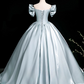 Elegant Sky Blue Satin Sweet 16 Quinceanera A-Line Off-the-shoulder Evening Dress Floor Length Ball Gown DP6928