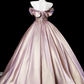 Elegant Pink Sequin Satin Prom Dress A-Line 3D Flowers Evening Gown Off-the-shoulder Party Dress Long Formal Dress DP6931