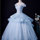 Chic Sky Blue Applique Prom Dress A-Line Ball Gown Off-the-shoulder Party Dress Long Formal Dress DP6933