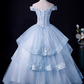 Chic Sky Blue Applique Prom Dress A-Line Ball Gown Off-the-shoulder Party Dress Long Formal Dress DP6933