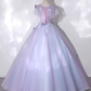 Chic Lilac 3D Butterflies Applique Prom Dress A-Line Evening Gown Short-sleeved Party Dress Tulle Long Formal Dress DP6934