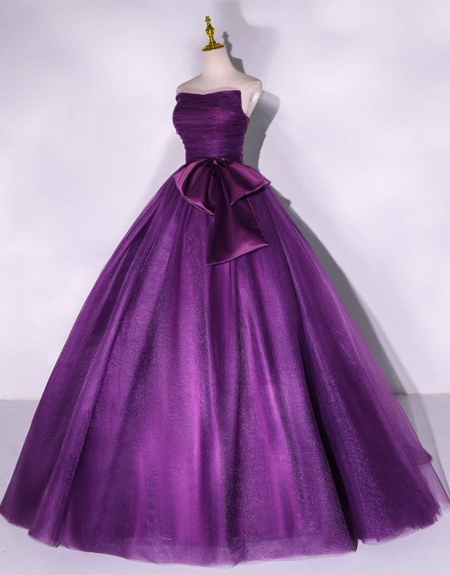Chic Purple Strapless Prom Dress A-Line Evening Gown Tulle Party Dress Long Formal Dress DP6936