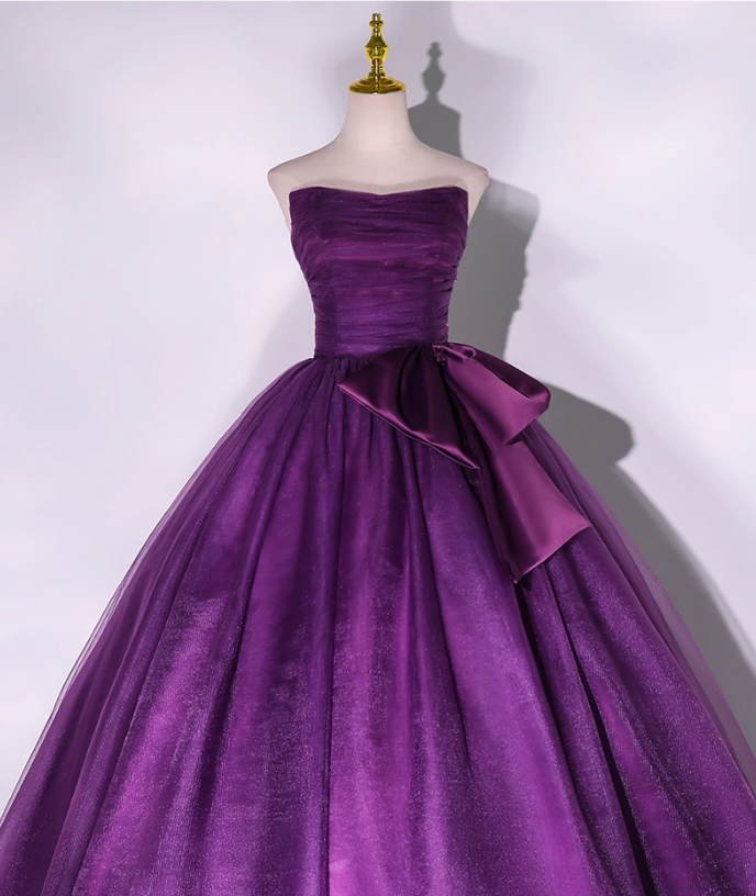 Chic Purple Strapless Prom Dress A-Line Evening Gown Tulle Party Dress Long Formal Dress DP6936