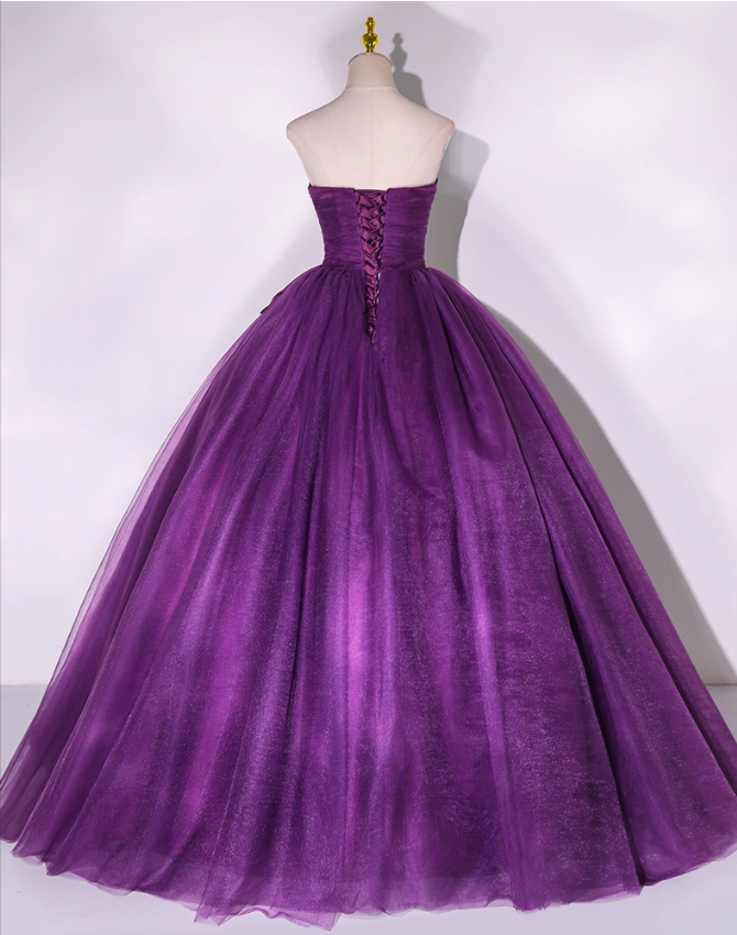 Chic Purple Strapless Prom Dress A-Line Evening Gown Tulle Party Dress Long Formal Dress DP6936