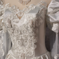 Elegant White Satin Applique Beaded A-Line Long-sleeved Long Wedding Dress DP6952