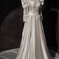Elegant White Satin Applique Beaded A-Line Long-sleeved Long Wedding Dress DP6952
