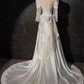 Elegant White Satin Applique Beaded A-Line Long-sleeved Long Wedding Dress DP6952