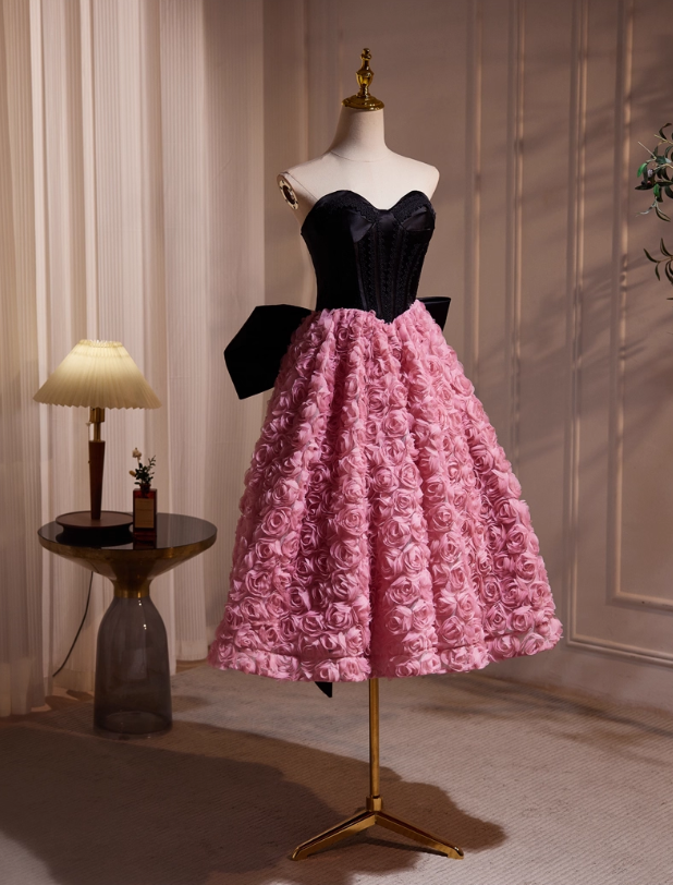 Robe de bal vintage à fleurs 3D, coupe trapèze, sans bretelles, tenue de soirée formelle, DP6953