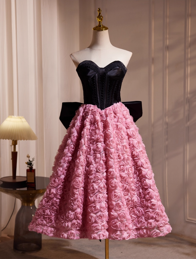 Robe de bal vintage à fleurs 3D, coupe trapèze, sans bretelles, tenue de soirée formelle, DP6953
