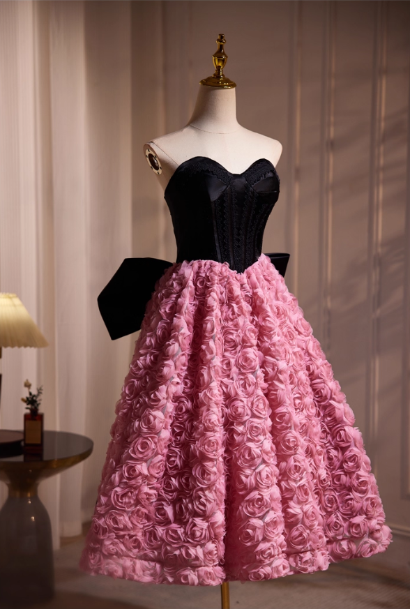 Robe de bal vintage à fleurs 3D, coupe trapèze, sans bretelles, tenue de soirée formelle, DP6953