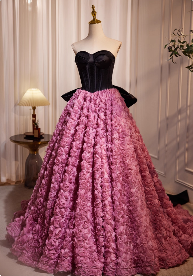 Robe de bal vintage à fleurs 3D, coupe trapèze, sans bretelles, tenue de soirée formelle, DP6953