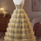 Robe de bal vintage jaune clair à paillettes et décolleté en cœur, robe de soirée trapèze sans bretelles, robe longue à volants, robe de soirée formelle DP6955