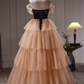 Robe de bal vintage en tulle, décolleté en cœur, coupe trapèze, sans bretelles, épaules dénudées, robe de soirée longue à volants, DP6956