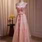 Vintage Pink Applique Beaded Prom Dress A-Line Evening Gown Sleeveless Party Dress Long Formal Dress DP6957