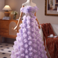 Robe de bal vintage lilas à fleurs 3D perlées, robe de soirée trapèze, épaules dénudées, longue robe de soirée formelle DP6959