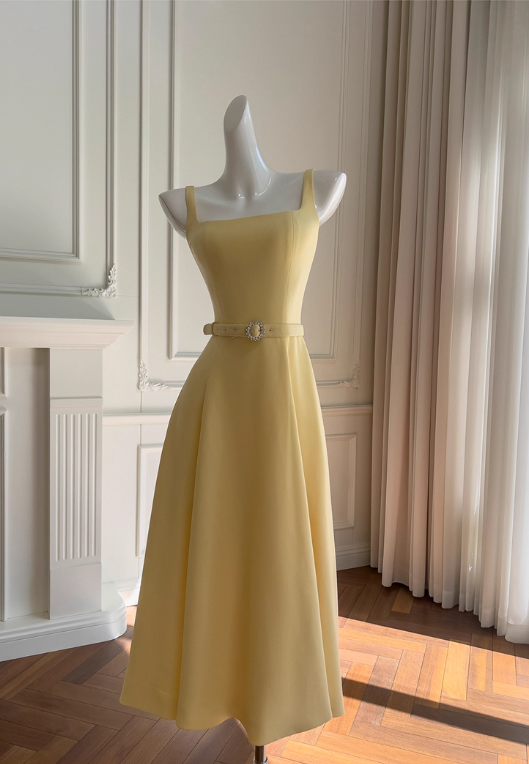 Vintage A-Line Prom Dress Sash Evening Gown Simple Party Dress Tea Length Formal Dress DP6960