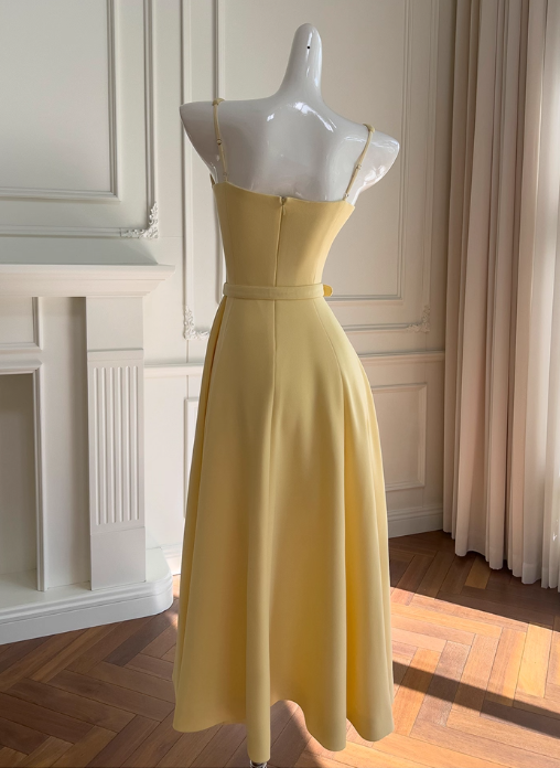 Vintage A-Line Prom Dress Sash Evening Gown Simple Party Dress Tea Length Formal Dress DP6960