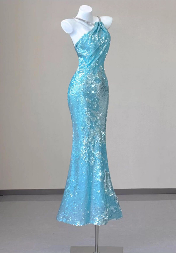 Robe de bal sirène vintage bleu ciel, robe de soirée pailletée, robe de fête, robe de cérémonie longue DP6961