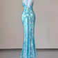Robe de bal sirène vintage bleu ciel, robe de soirée pailletée, robe de fête, robe de cérémonie longue DP6961